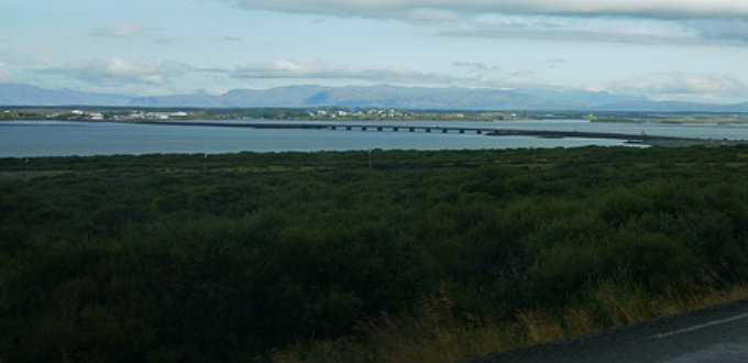 The town seen from the other side. The bridge is the second longest in Iceland. PIC YlvaS