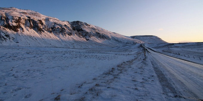 A snowy road to nowhere in Iceland. Conditions for driving are getting pretty bad here. PIC Mórka